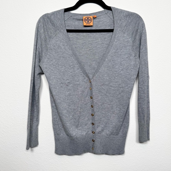 Tory Burch Gray Cardigan V-neck Mini Buttons Size XS - Picture 1 of 6